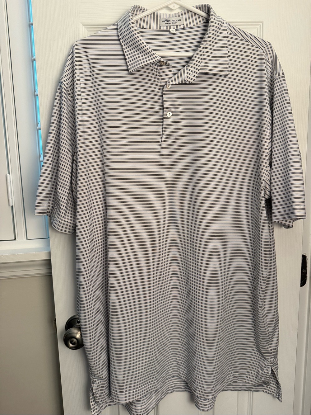 Peter Millar Navy and White Striped Polo